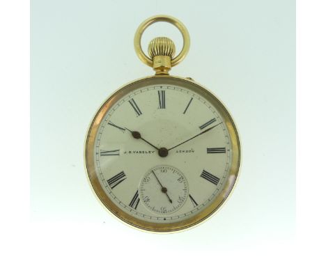 An 18ct gold Pocket Watch, the white enamel dial signed J. B. Yabsley, London, with Roman Numerals and subsidiary seconds dia