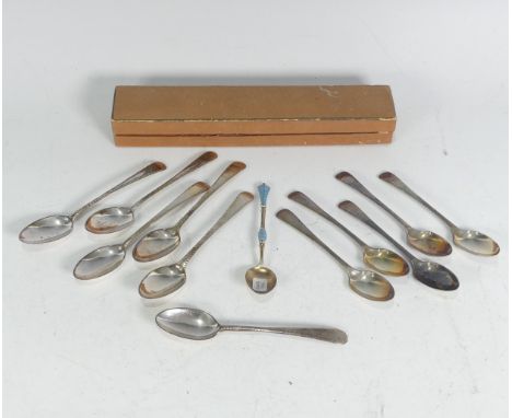 A matched set of six mid 18thC silver Teaspoons, Old English feather edge, together with a set of five teaspoons, Birmingham 