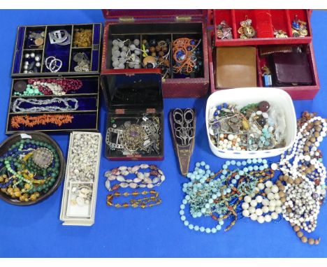 A quantity of Jewellery and Costume Jewellery, including bead necklaces, buckles, paste etc., contained in two vintage jewell