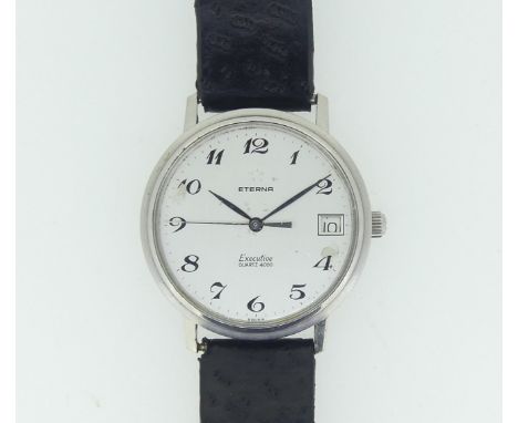 A vintage Eterna Executive Quartz 4000 gentleman's Wristwatch, with Swiss movement, the circular silvered dial with black Ara