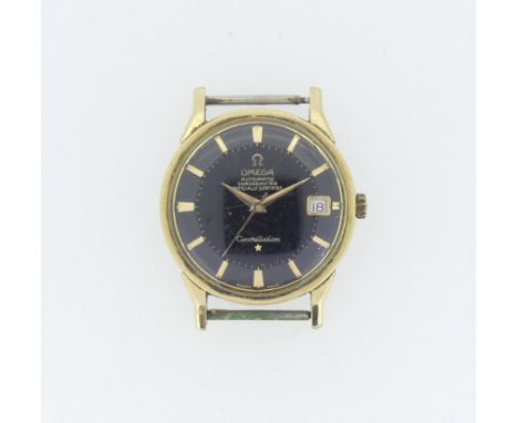 An Omega Constellation gold plated Wristwatch, 168.005, cal.561 movement no. 20952657, black dial with gilt baton markers and