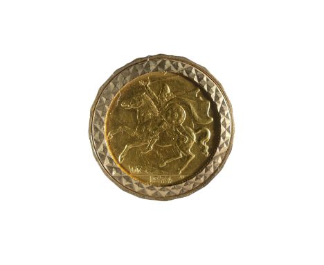 An Elizabeth II Isle of Man Half Sovereign, produced by the Pobjoy Mint, dated, 1974, in 9ct gold ring mount, Size O, total w