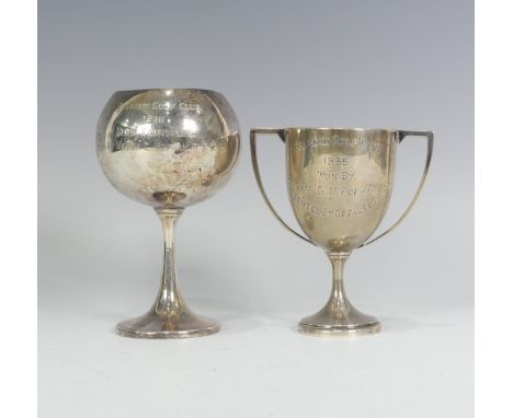 An early 20thC Anglo - Indian silver Trophy Cup,&nbsp;by Barton, Son &amp; Co., of plain goblet form, with presentation inscr