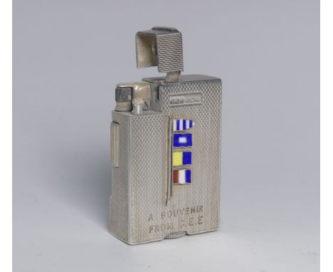 A George VI silver pocket Cigarette Lighter, by Bach &amp; Cooper, hallmarked Birmingham, 1946, decorated with coloured ename