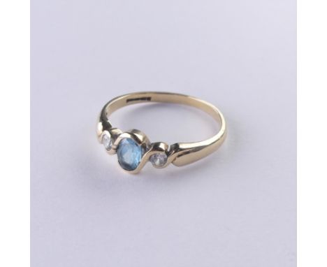 A 9ct gold Ring, set blue topaz and white pastes, Size Q, 2.1g. 