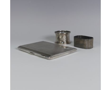 A George VI silver Cigarette Case, by&nbsp;Joseph Gloster Ltd., hallmarked Birmingham 1937, in the Art Deco style with engine