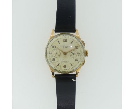 A vintage continental 18ct gold gentleman's Chronograph Wristwatch, marked '750', with Swiss 17 jewels movement, the circular