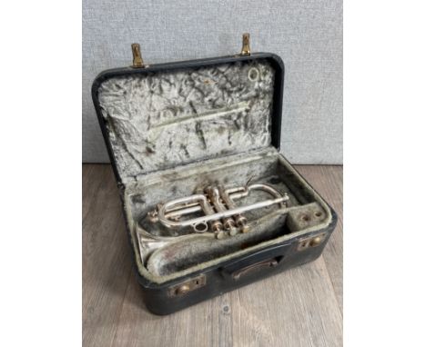 A Besson silver plated Class A new standard E flat cornet, cased