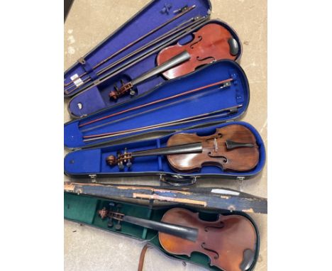 Three 20th Century violins including Maidstone and Stradivarius copy, all cased
