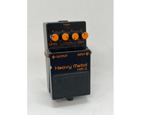 A 1980's Boss HM-2 Heavy Metal guitar effects pedal, Made in Japan, black label