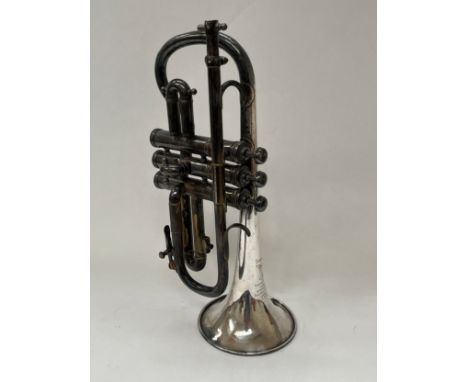 A Hawkes &amp; Son Excelsior E flat cornet, silver plated