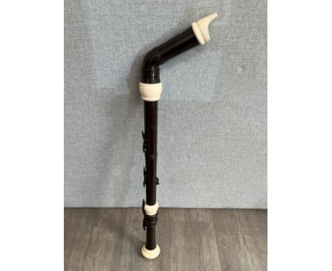 A Yamaha bass recorder (Baroque system) circa 1989. Double bottom F/F# sharp keys and B/C keys. Arched windway. ABS resin. Be