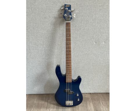 An Ashton AB2 electric bass guitar, navy blue body