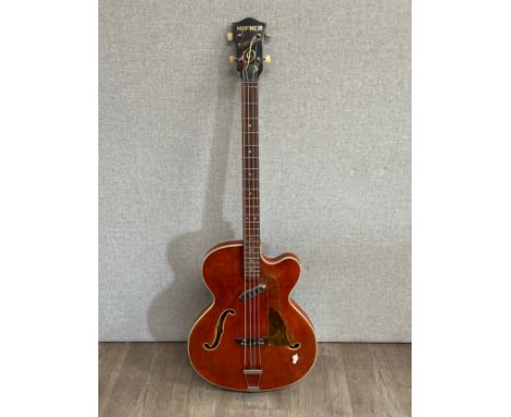 A 1960's Hofner Senator hollow body bass guitar, made in Germany, serial no. indistinct, refinished and restored
