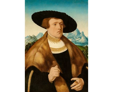   Conrad Faber von KreuznachBildnis des Johann Raiss vor weiter LandschaftBildnis der Anna Uff  Öl auf Holz (parkettiert). 50