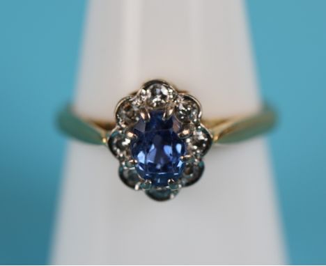 18ct gold corn flower sapphire &amp; diamond cluster ring