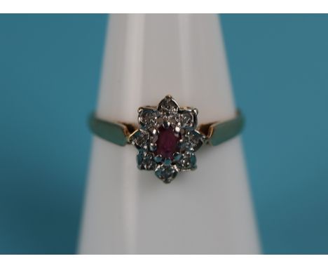 Gold ruby &amp; diamond cluster ring