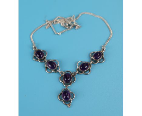 Silver &amp; amethyst stone set necklace