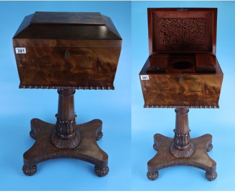Fine walnut tea caddy on stand