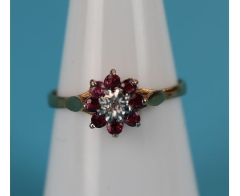 Gold ruby &amp; diamond cluster ring