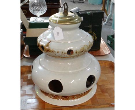 Mid Century German pottery ceiling light shade in cream ground with mottled brown glaze. (B.P. 21% + VAT) 