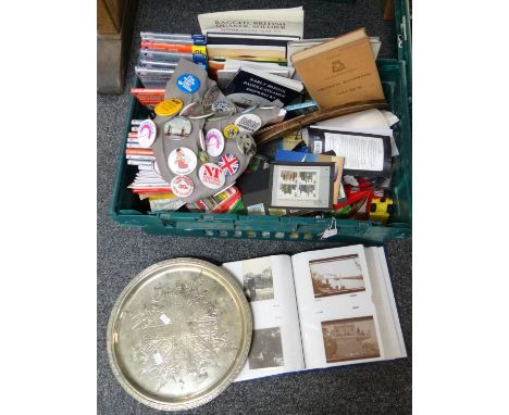 Box containing a collection of assorted items to include: Ordnance survey and other maps of Great Britain, a silver plated pr