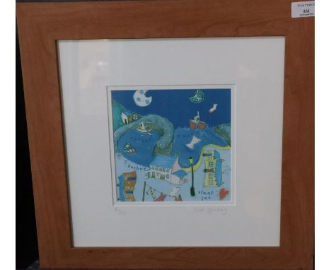 After Susie Grindey (contemporary Welsh), 'Porth Gain in Blue', limited edition coloured print No. 8/250 signed in pencil by 
