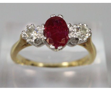 18ct gold diamond and ruby ring.  Size K.  3.5g approx.  (B.P. 21% + VAT) 