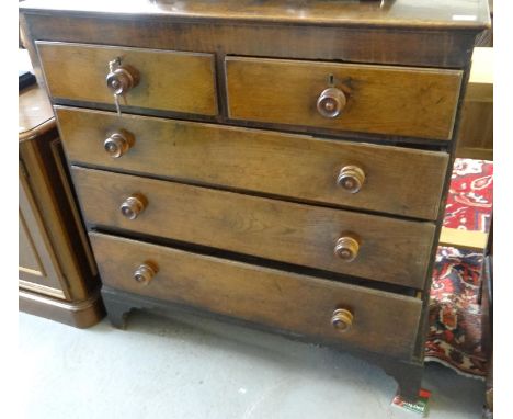 19th century oak straight front chest of two short and three long drawers on bracket feet.  110x48x114cm approx.  (B.P. 21% +