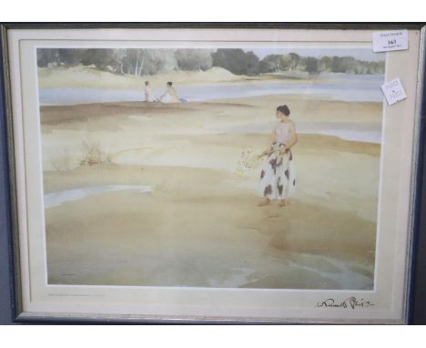 After William Russel Flint, figures on a beach, coloured print.  28x39cm approx.  Framed and glazed.  (B.P. 21% + VAT) 