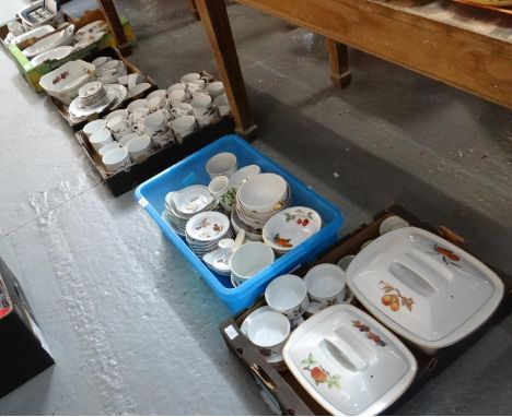 Six boxes of Royal Worcester 'Evesham' items to include; lidded tureens, ramekins, plates, chamber stick, bowls, mugs, coffee