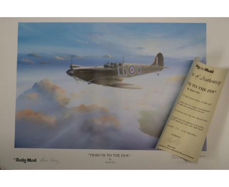 After Keith Hill,'Tribute to the Few', a limited edition coloured print of a Spitfire aircraft flown by Wing Commander P P C 
