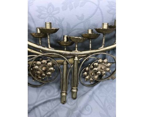 PAIR OF BRASS CHURCH ALTAR CANDLESTICKS AND PAIR OF STEAM ENGINE WATER JUGSand spring back salter scales.