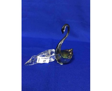 BACCARAT GLASS MOUSE PAPERWEIGHT, A GOEBEL GLASS CHERUB, GLASS SWAN AND A GLASS CAT (4)