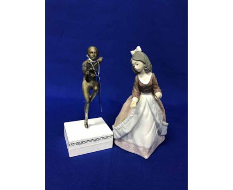LLADRO FIGUREalong with an Art Deco dancing figure, silver plate and crystal sugar jar