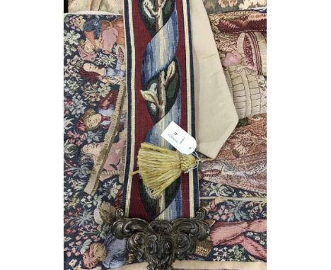 TWO TAPESTRIES, CUSHION COVER AND BELL POLE