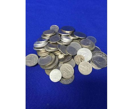 COLLECTION OF COINSincluding old pennies, thrupenny bits, and some foreign examples; in first aid box