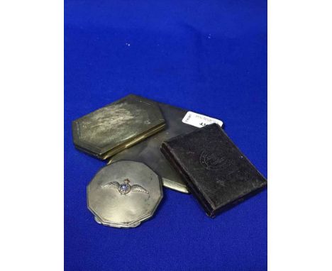 SILVER CIGARETTE CASE, SILVER COMPACT WITH RAF CREST AND A SMALL DAGUERROYPE