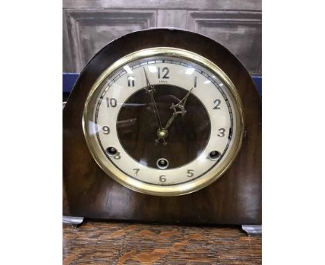 MODERN REPRODUCTION WALL CLOCK, TWO BAROMETERS AND A MANTLE CLOCK (4)