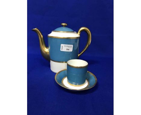 LIMOGES FRANK HAVILAND BLUE AND GILT TEA FOR TWO SERVICEcomprising teapot, sugar, cream, two cups and saucers