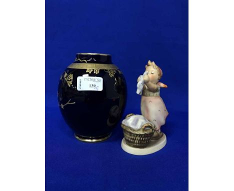 BLUE AND GILT LIMOGES JAR together with two Goebel figures and two Belleek dishes
