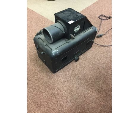 EARLY 20TH CENTURY CINE PROJECTOR cast and painted 'C. Baker, London' to patinated metal body, with stand, the projector 45cm