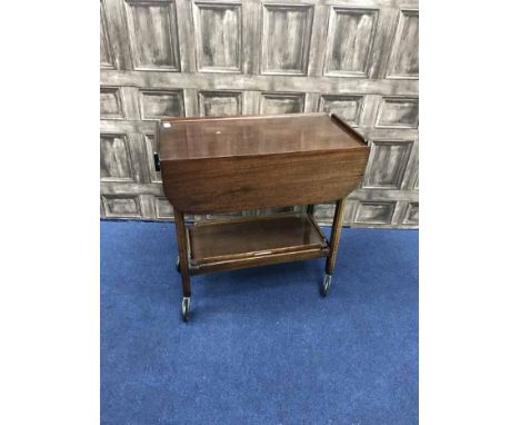 MAHOGANY DROP FLAP TEA TROLLEY AND TWO LADDER BACK CHAIRS
