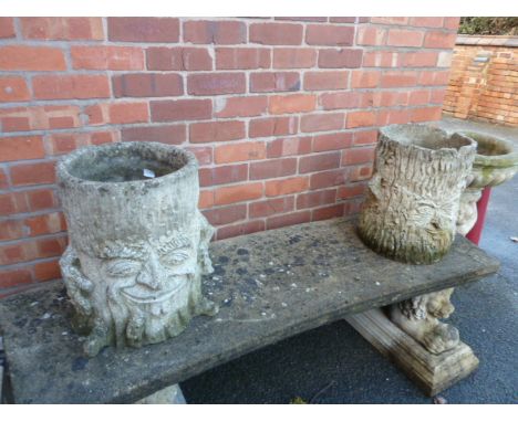 Concrete tree trunk character face planters (2) 