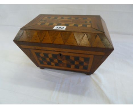 19thC Parquetry sarcophagus shape tea caddy