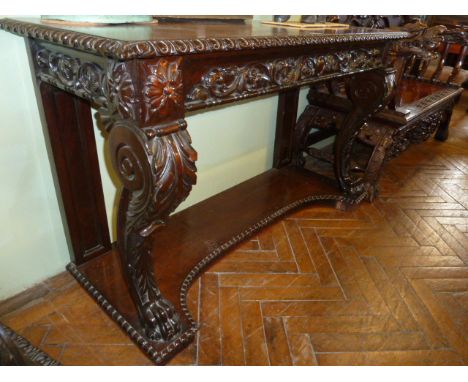 Victorian carved mahogany console table with lion paw supports 