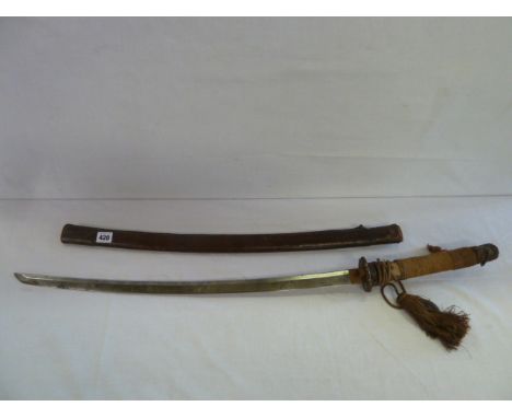 19thC Samurai sword in leather scabbard 