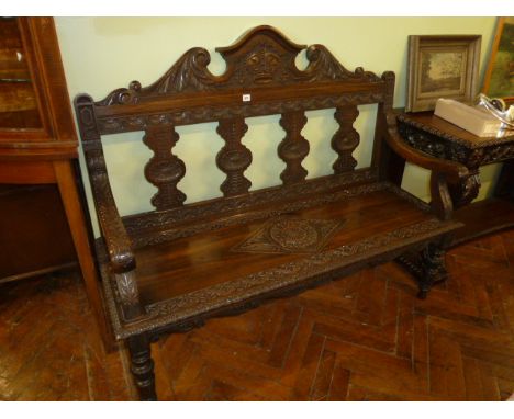 Carved oak Victorian Diamond Jubilee commemorative bench 