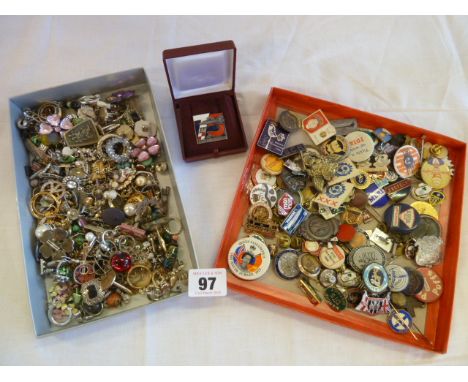 Costume jewellery, enamel pin badges etc 