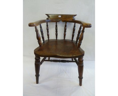 19thC Elm seat smokers bow armchair 